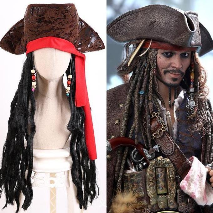 DOVLAND Wig Bajak Laut Topi Bajak Laut Dewasa Pirates Hat Cosplay Halloween