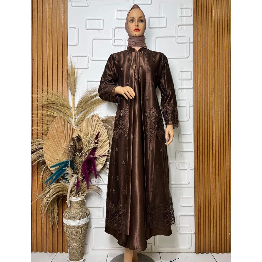 Gamis Pesta Cantik - Gamis Satin Mix Tile - Dress Pesta Cantik - Dress Pesta Mewah - Dress Satin Mix