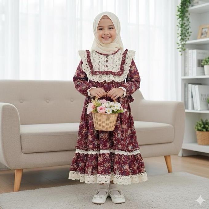 Gamis Elizabeth 1-4y/ Gamis Lebaran Anak Vintage Baju Muslim