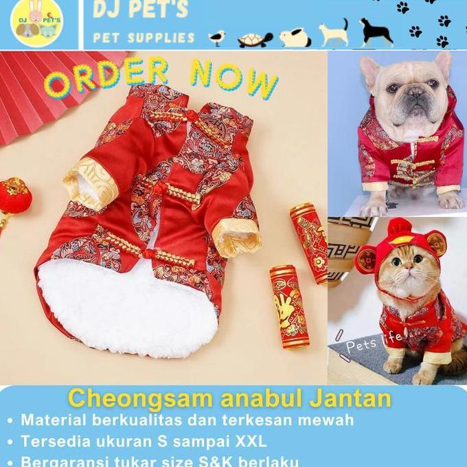 baju anjing dan kucing baju imlek cheongsam jantan untuk hewan anabul