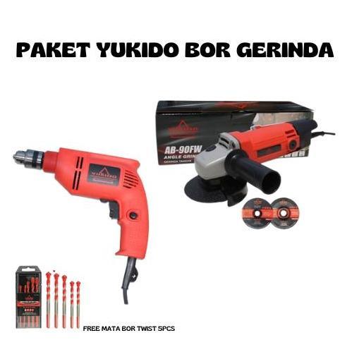 PAKET 2 ITEM Yukido Mesin bor 10mm dan Gerinda 4inc Free mata gerinda dan mata bor Multifungsi Mesin