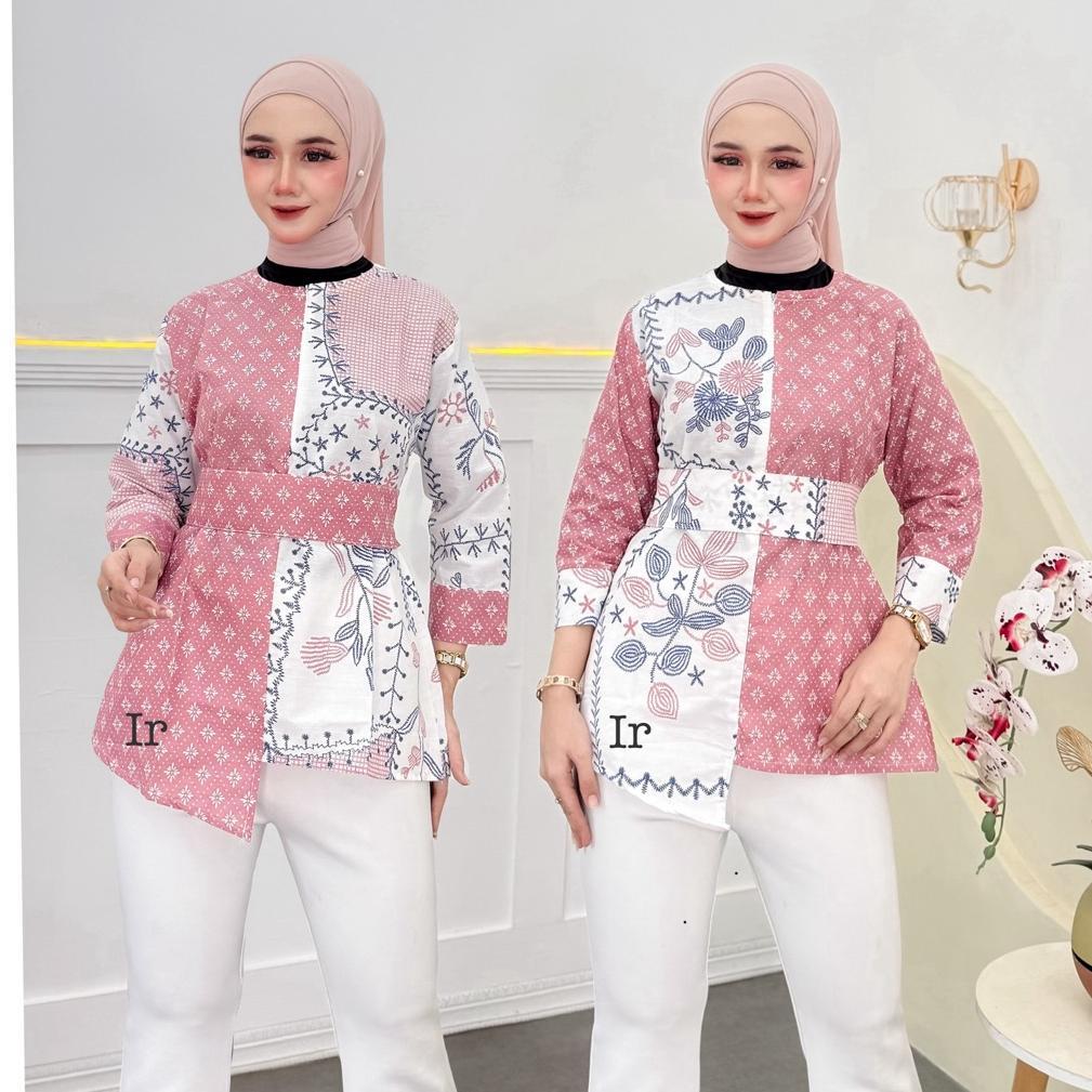 Murah  Atasan Batik Wanita Modern Blouse Batik Kantor Wanita Terbaru (Kembang Bordir)