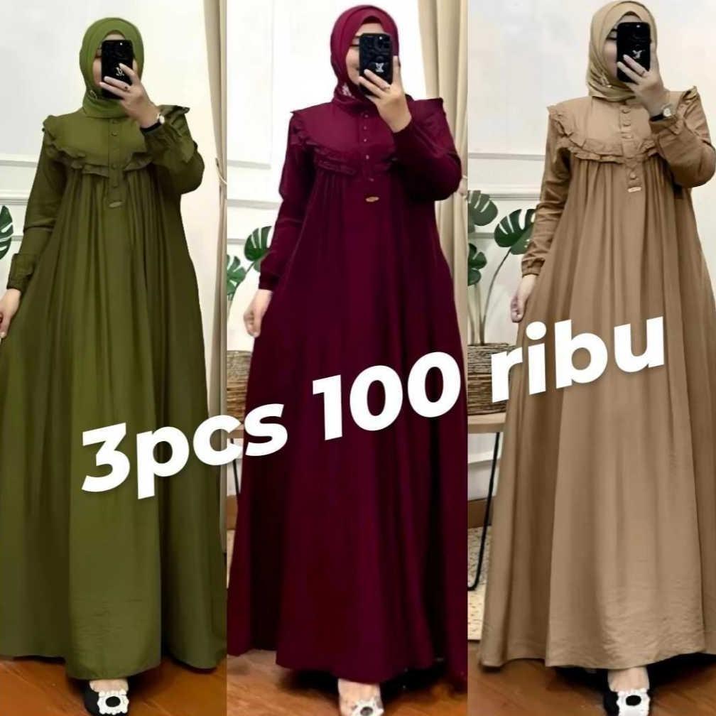 best deals gamis crinkle airfow maxi dress samira terbaru seratus ribu dapat 3 pcs //gamis 100 dapat