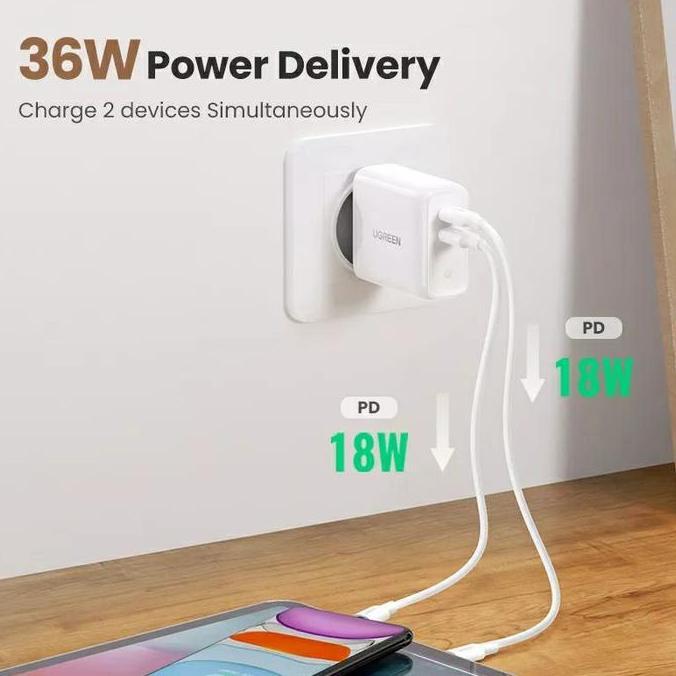 UGREEN Charger Adaptor 36W Dual Port USB C Fast Charging 70264