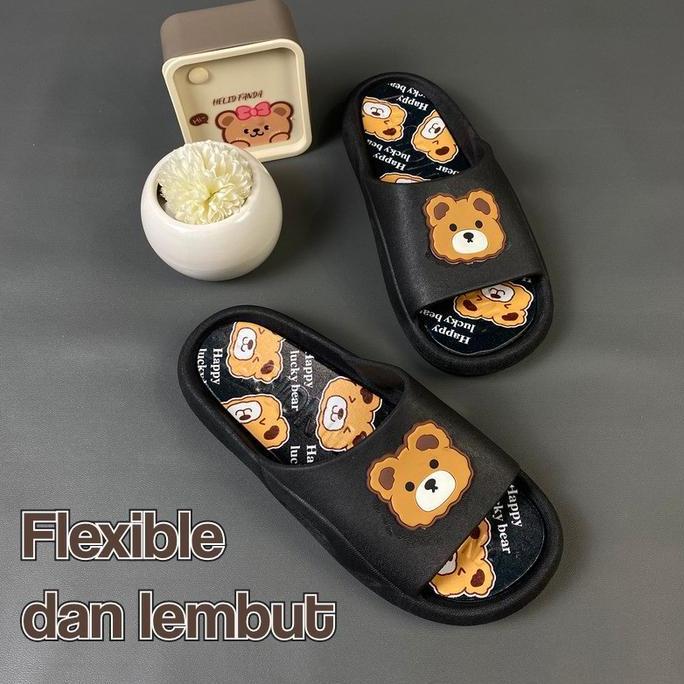 DR312 - Sandal Wanita Selop Karakter Bear Lucu Sandal Slip On Karet Lentur, Nyaman & Anti Slip HSN22