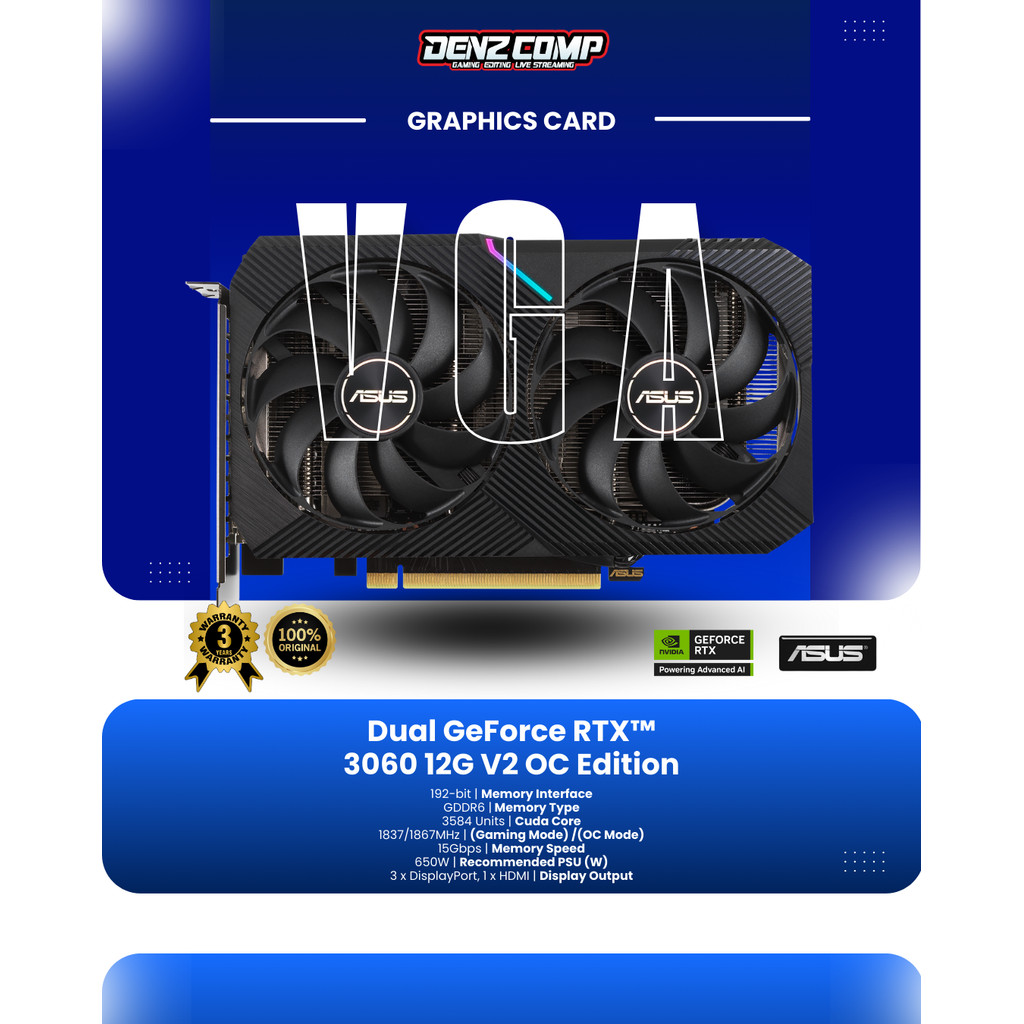 ASUS DUAL RTX 3060 12GB GDDR6 - DUAL RTX 3060-O12G-V2