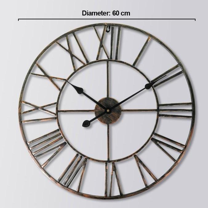 Jam Dinding 60cm Bulat Jumbo Besar Hitam Gold Minimalis Modern 3D Large Wall Clock Industrial ready