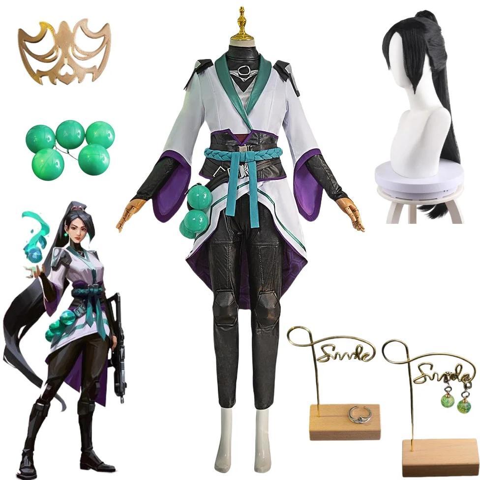Game Valorant Sage Cosplay Costume Wig Carnival Outfit Adult Women Fancy Party Suit