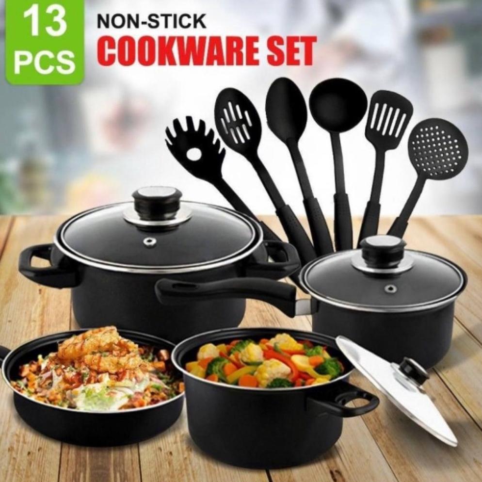 Cookware Set 13in1 Hitam Panci Serbaguna - Set Spatula