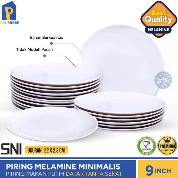 Piring Makan Melamin Datar 22Cm/25Cm Melamin Putih Meishing
