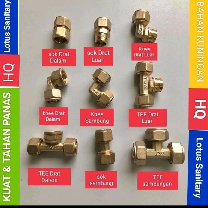 Tee / Knee / sock / T / Elbow / sok bahan Kuningan Drat Dalam / Drat Luar / Sambung fitting sambunga