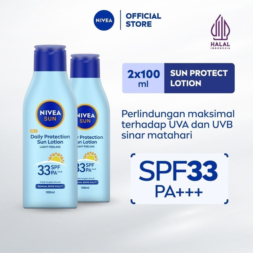 (PAKET HEMAT ISI 2) NIVEA Body Lotion Daily Protection Sun SPF33 100ml - Sunscreen badan lotion sunb