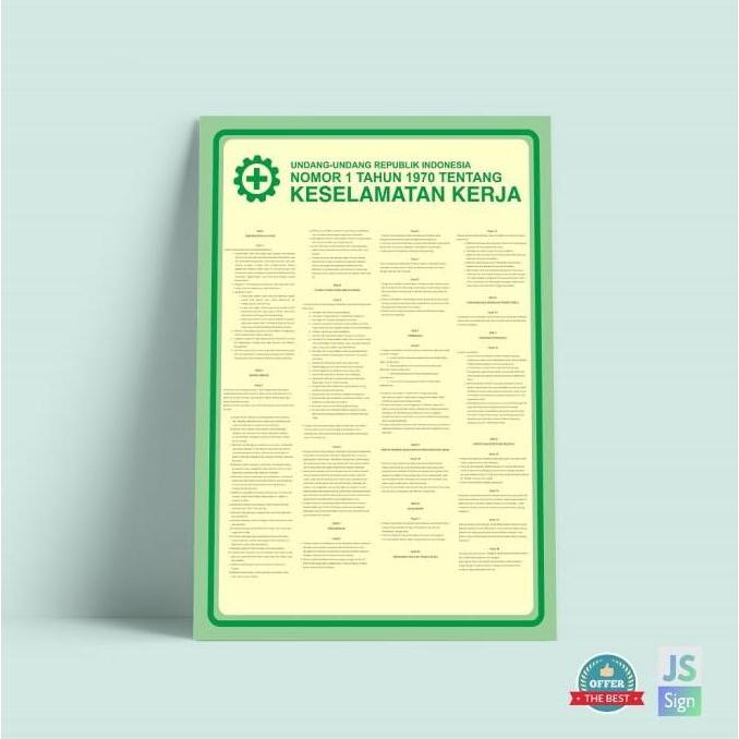 Poster Safety K3 Keselamatan Kerja UU no.1 tahun 1970 Ukuran A3