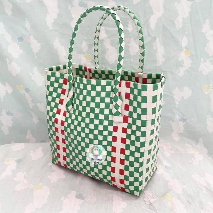 TAS / KERANJANG BELANJA PASAR ANYAMAN PLASTIK UKURAN KECIL WARNA