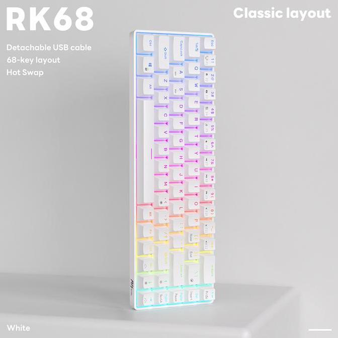 TERMURAH - RK Royal Kludge RK68 RGB White 68 Keys Wired keyboard