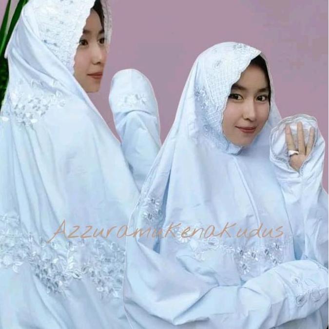 Disiniaja- Mukena Terusan Bordir Putih Bahan Katun Mikro Premium