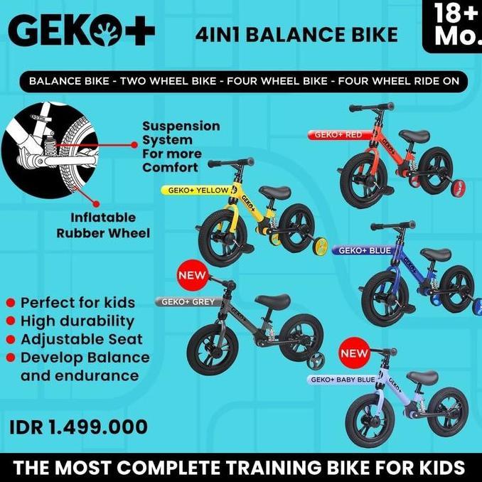 TERMURAH - Geko+ 4 in 1 balance bike sepeda anak
