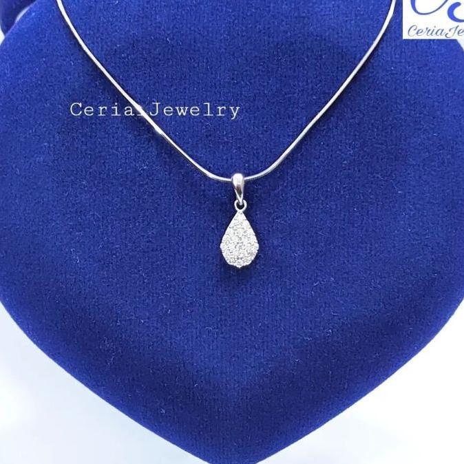 Kalung Perak Wanita Silver Asli 925 Lapis Emas Putih Liontin Tetes Air - Perhiasan Perak