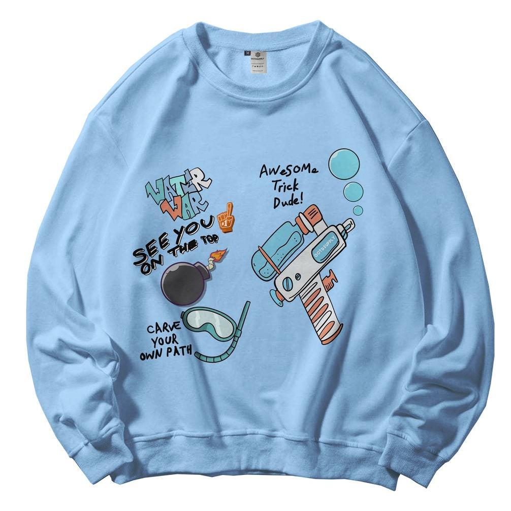 NEW OOTDSUPPLY Crewneck Squirt Gun Baby Blue | Sweater Pria  CN038 [terbaik][terlaris]