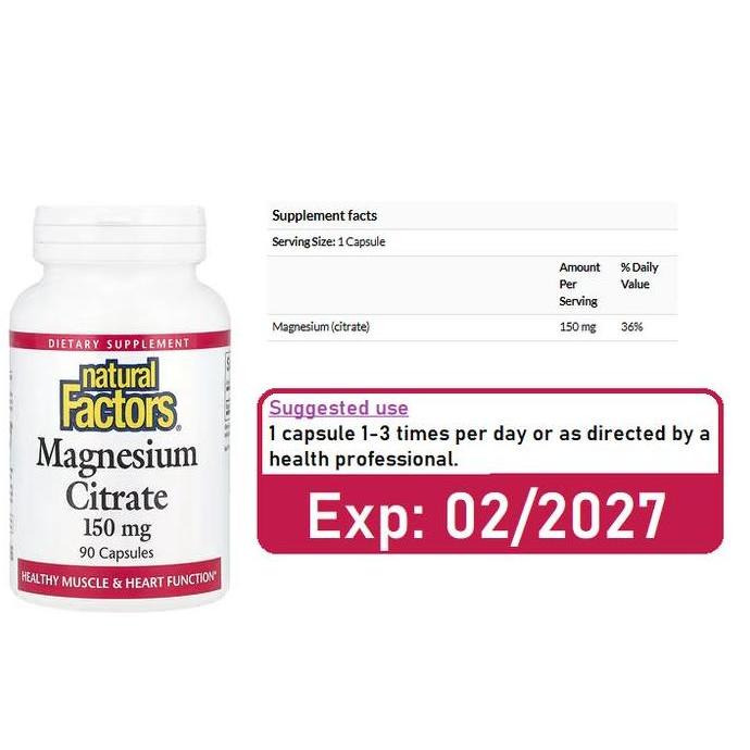 Natural Factor, Magnesium Citrate, 150 mg, 90 Capsules