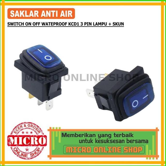 Saklar On-Off 3 Kaki Anti Air Biru + Skun Switch On-Off