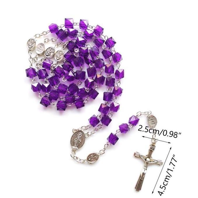 Kalung Rosario Katolik Liontin Salib Bahan Akrilik Warna Ungu Gaya BS