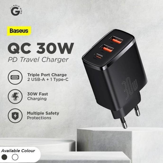 Baseus - Kepala charger - Quick Charger 30W Type-C + Dual port USB