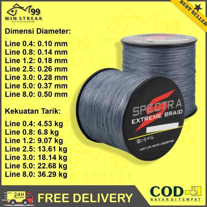 Senar Pancing PE Super Kuat Kecil Halus Anti Keriting Benang p e Tali Extreme Braid Line 2.5 500 Met