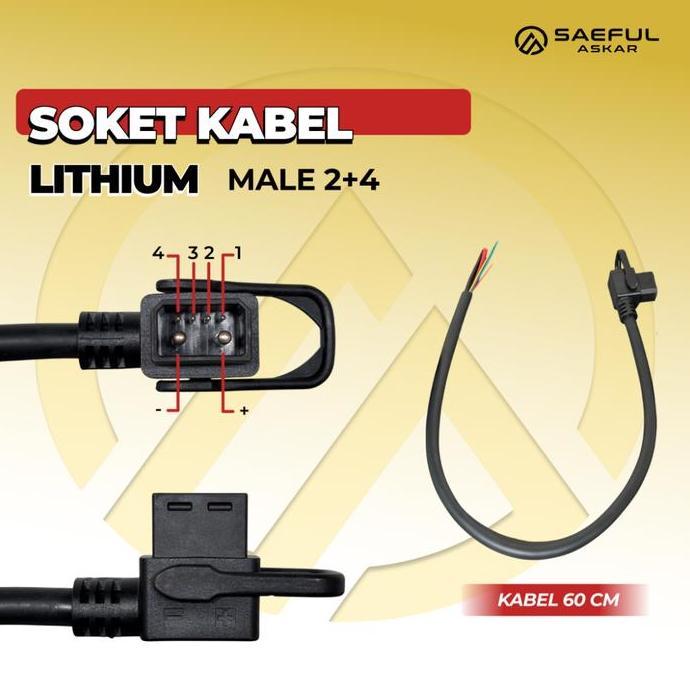 Kabel Soket Lithium 2+4 Konektor Baterai Lithium Sepeda dan Motor Listrik