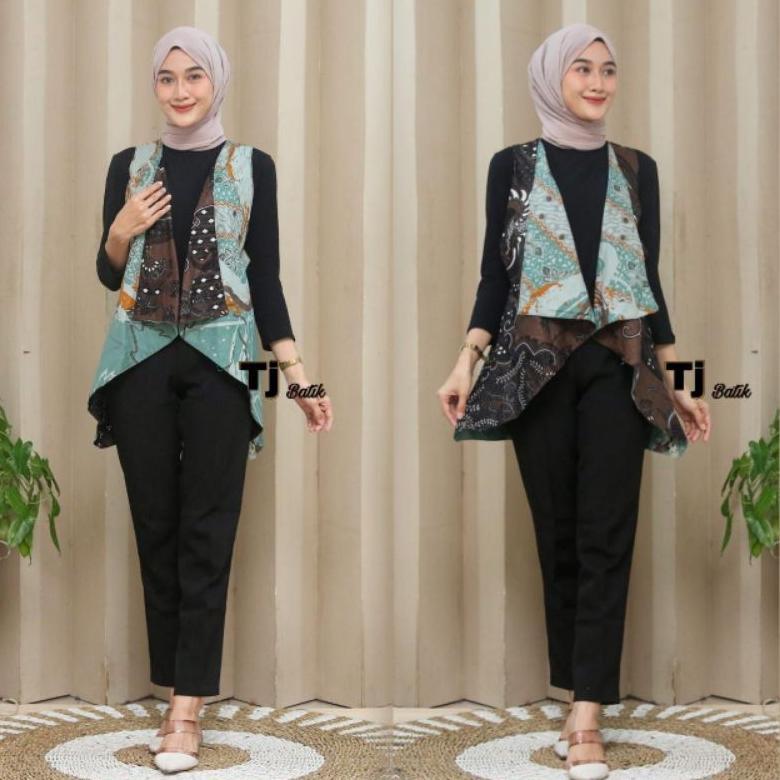 PROMO GILA Outer Batik Bolero Wanita Tanpa Lengan Outer Batik Bolero Bolak Batik 2 Motif Satu Baju