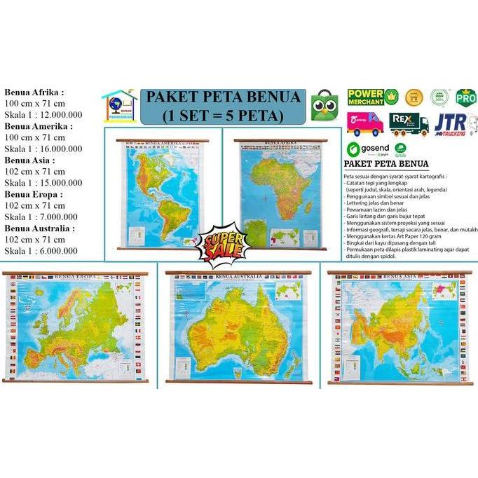 Paket Peta Benua (Bingkai) - (1 Set = 5 Peta Benua)