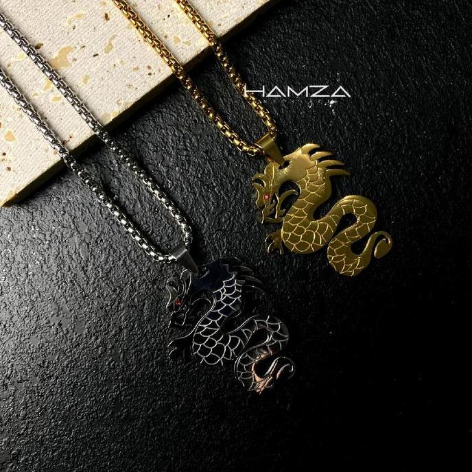 Kalung Titanium Liontin Naga Pria Dragon Pendant Anti Karat Real Titanium