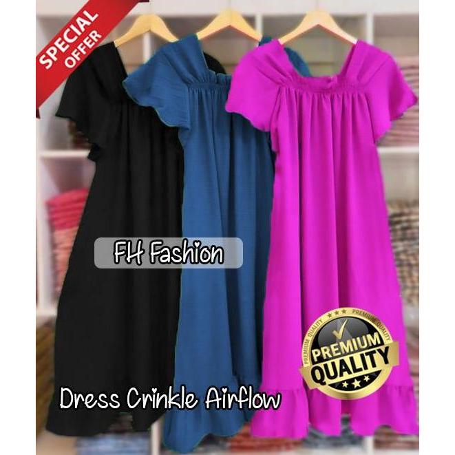 Ready stock 80.000 dapat 3 pcs WARNA RANDOMDaster Fuji Crinkle Airflow, Midi Dress Laura Crinkle Air