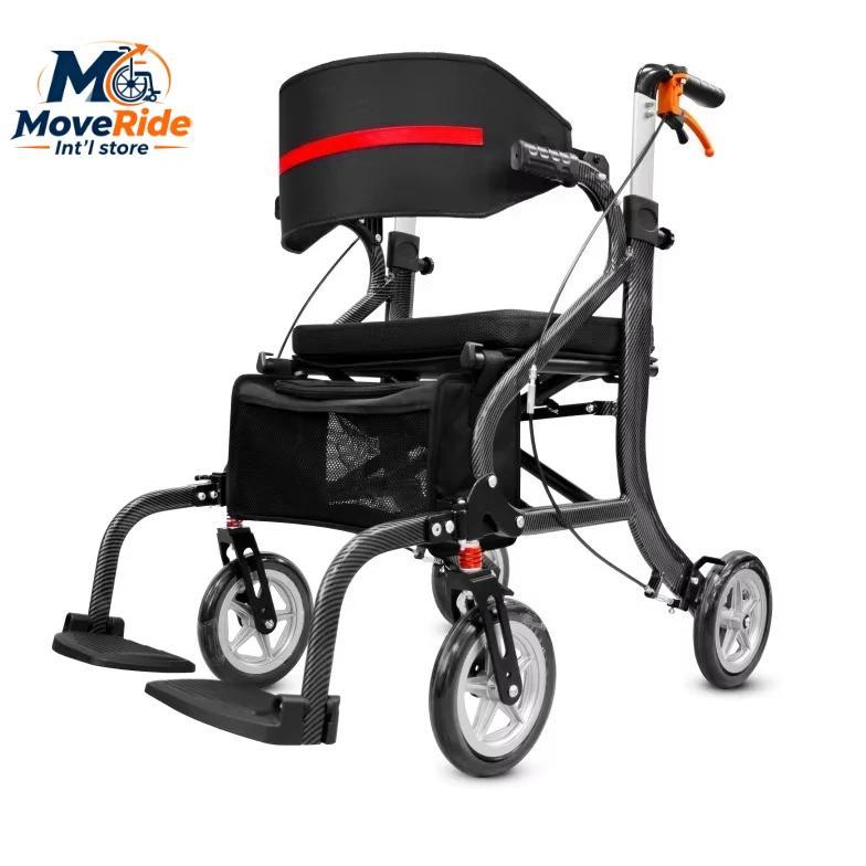 Aluminum Alloy Frame Safety Shopping Cart Rollator Foldable Rollator Eldery Rollator with PU Solid W
