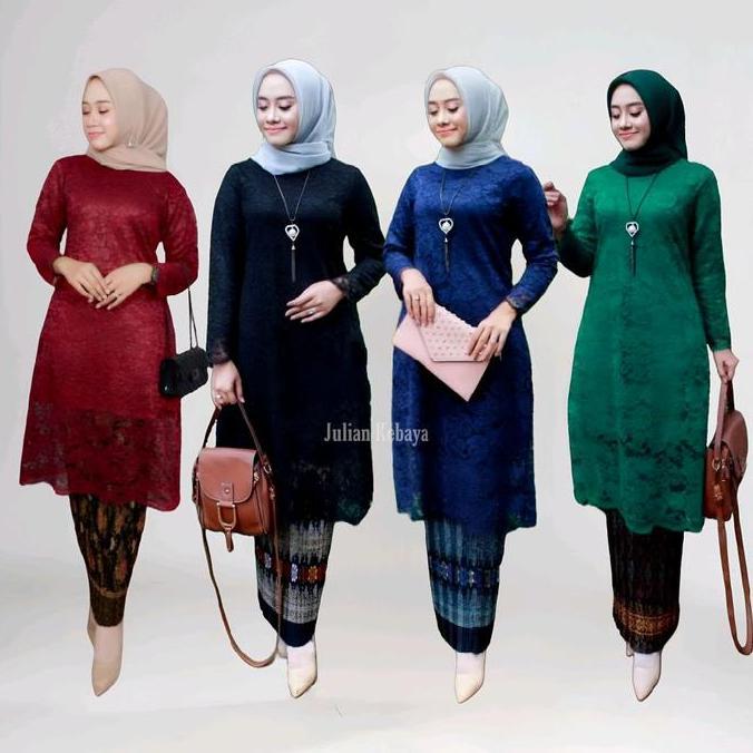 AI210 >> Setelan Kebaya Brokat Tunik Modern Wanita Kondangan Pesta Wisuda Jumbo LD 120cm Baju Atasan