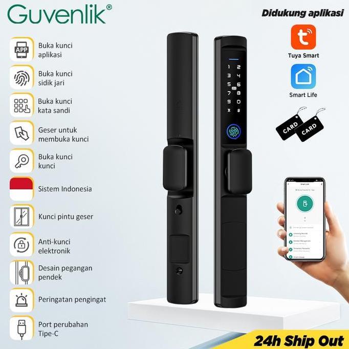 Tuya Smart Door Lock 5 In 1 Kunci Pintu Rumah Kunci Pintu Digital IP66 Waterproof Kunci Pintu Slidin