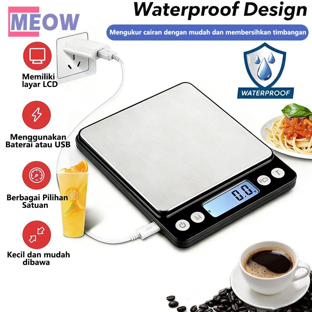 Timbangan Kue Dapur Digital 3Kg/0.1gr USB Rechargeable Akurasi Tinggi Timbangan kopi serbaguna
