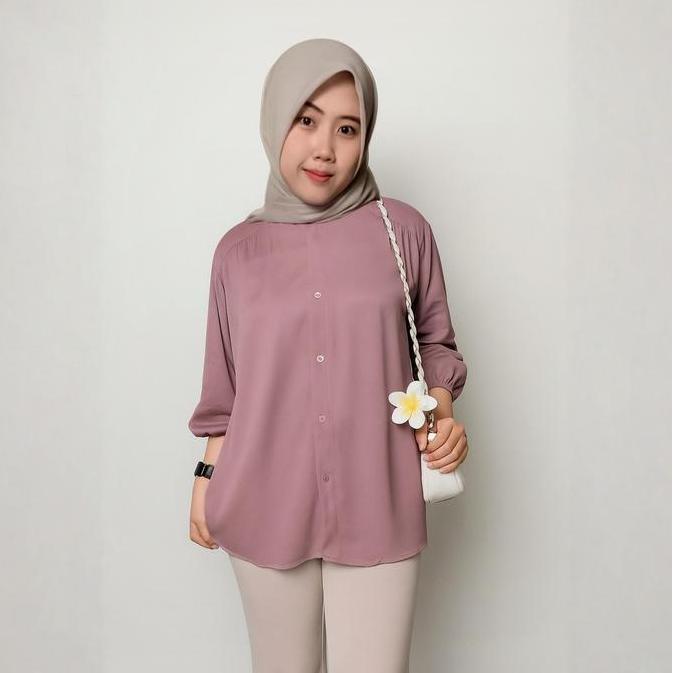 Iyakirim- Amena Kemeja Katun Casual Shakila Atasan Muslim Wanita Kekinian, Panjang, Remaja & Dewasa,