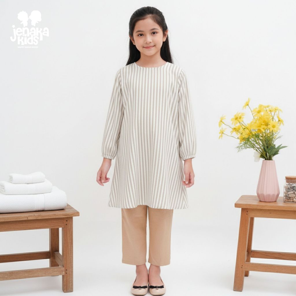 JENAKA KIDS - ADISA One Set Setelan Anak Tunik Salur Baggy Pants Outfit Hari Raya Nyaman & Stylish