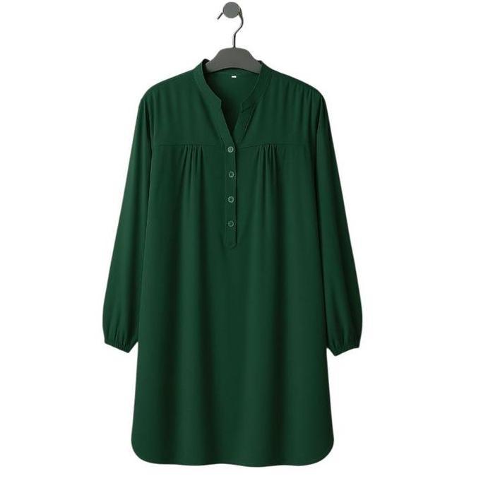 Promo Tunik Wanita Lengan Panjang Katun Viscose Hijau Botol Size L-6L Nyaman Busui Friendly Tunik Po