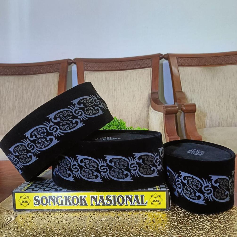 hj-54 Peci Songkok Hitam Klasik Motif Kembang Kol Batik Elegan Anak Dewasa Nusantara jawa Melayu Mal