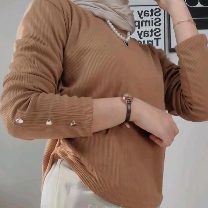 Iyakirim- Monic Top Knit Rib Atasan Blouse Wanita Muslimah Termurah Btcsolo Panjang Jumbo Besar Prem