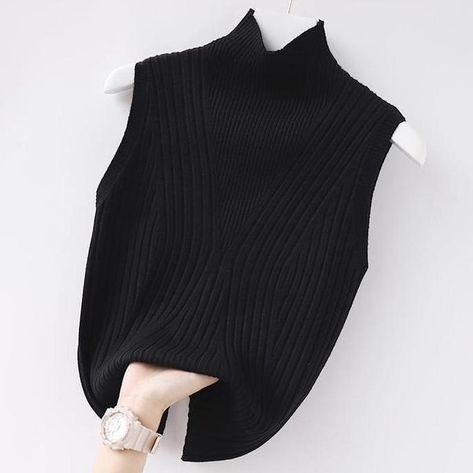 Promo [Hallyu] Inner Rajut Wanita Baju Dalaman Premium | Manset Knit Tanpa Lengan Model Garis Elegan