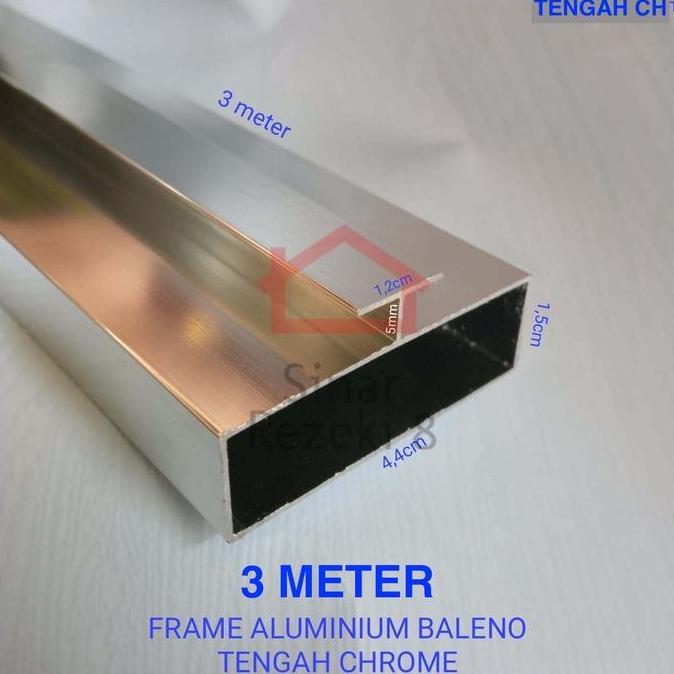 Frame Aluminium Tengah Chrome Profil Lis List Frame Kaca Lemari FT 45