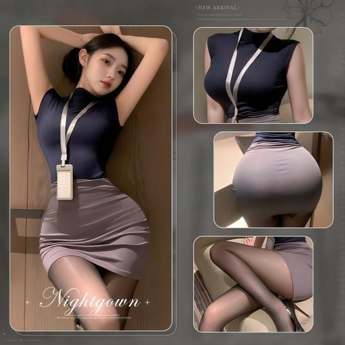 BL22 >> Korean Style Slim Fit High Waist Skirt Set Lingerie Seksi Sekretaris Wanita Cosplay Pakaian 