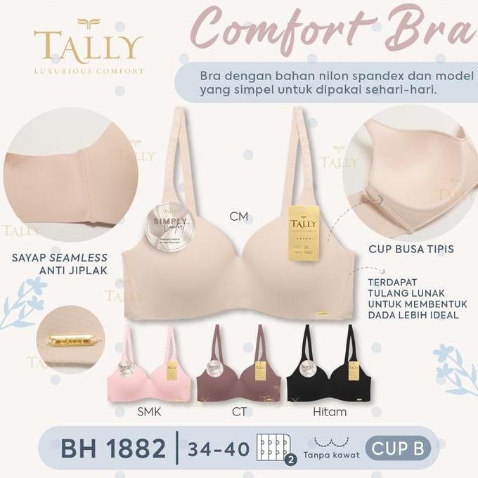 Tally Bra Wanita Comfort Bra Tanpa Kawat Busa Tipis Cup B Kait 2 Bh 1882