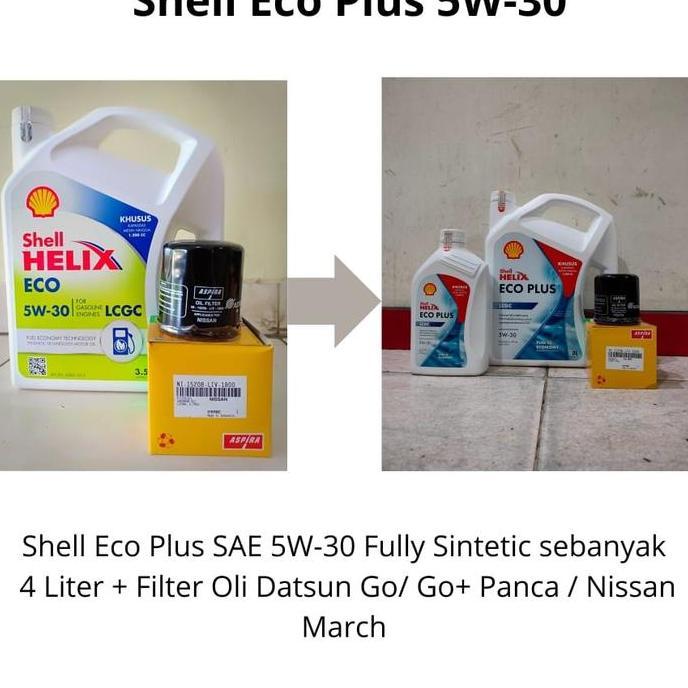 Olinol- Paket Oli Shell Helix Eco 5W-30 + Filter Oli Datsun Go/ Go+ Panca