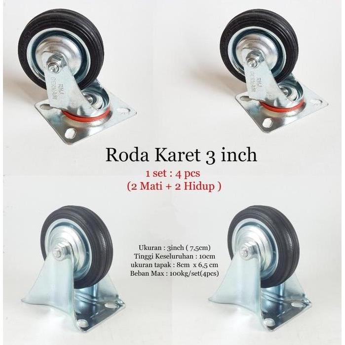 Kaki Roda Etalase / Gerobak Dorong Karet set (1set 4 roda) TERBARU