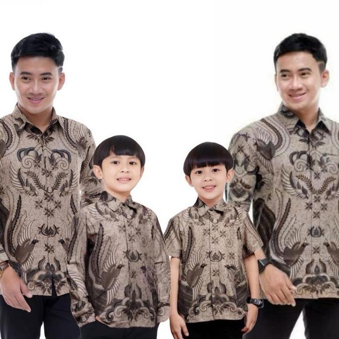 Xxxy- Kemeja Batik Pria Couple Batik Ayah Dan Anak Laki Laki Motif Ironman Coklat Mocca Latte Batik 