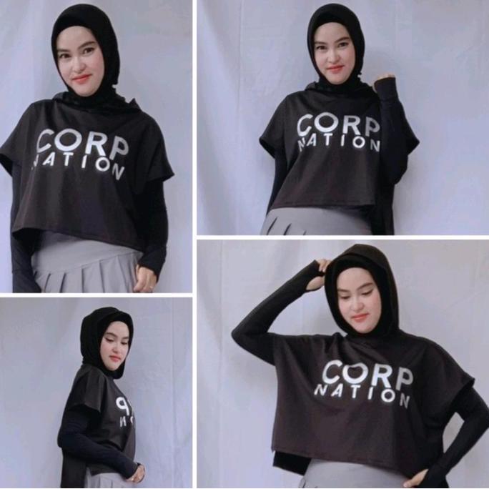 TERLARIS - Crop Hoodie Batwing C-Nation untuk senam gym fitness zumba Sport